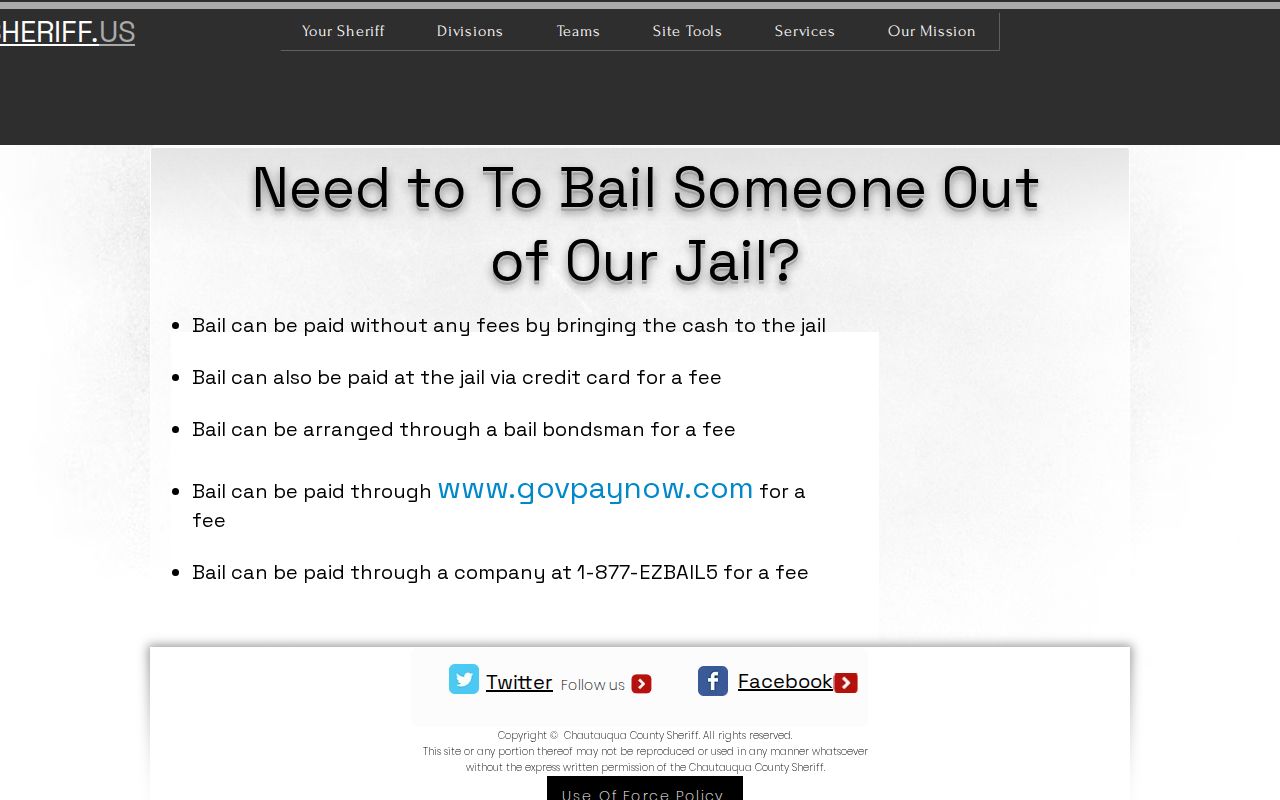 Chautauqua County arrest booking bail options
