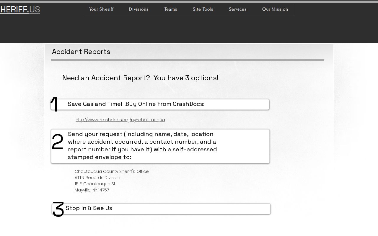 Chautauqua County Sheriff arrest and accident report channels