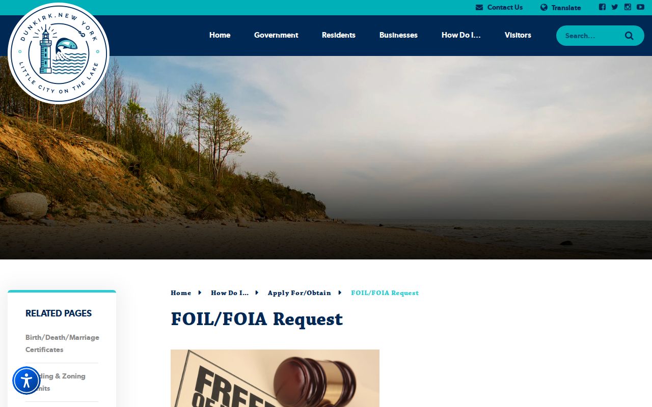 Dunkirk criminal records FOIL request instructions