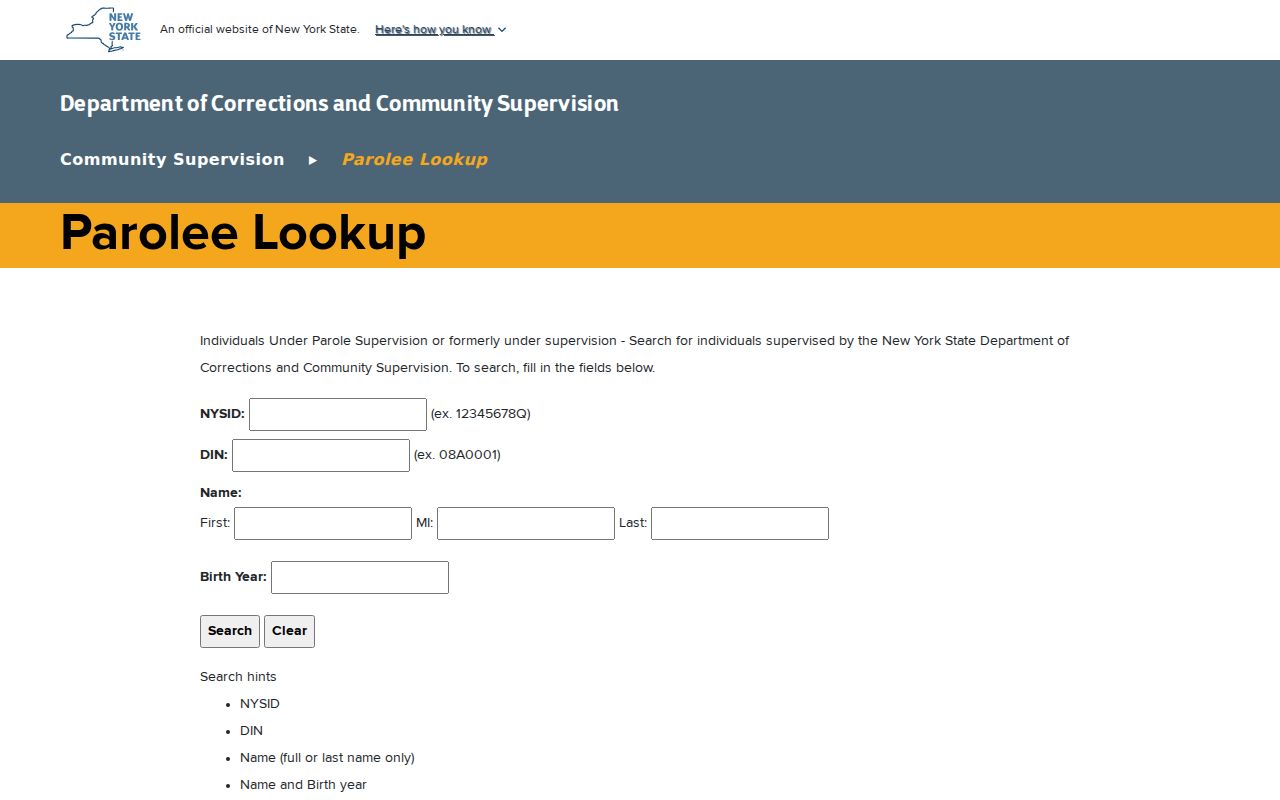 DOCCS parolee lookup for people under New York community supervision