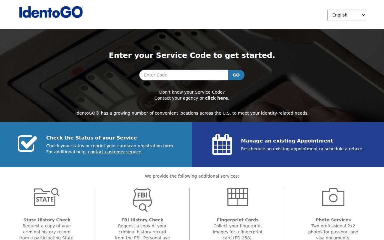 IdentoGO fingerprint enrollment page used for a Chautauqua County DCJS record review