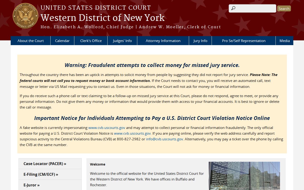 Western District of New York federal court website serving Chautauqua County