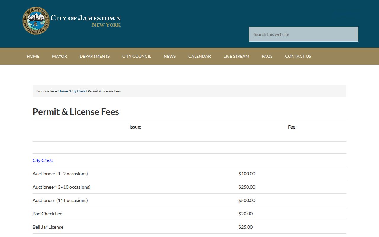 Jamestown criminal records fee schedule for police services