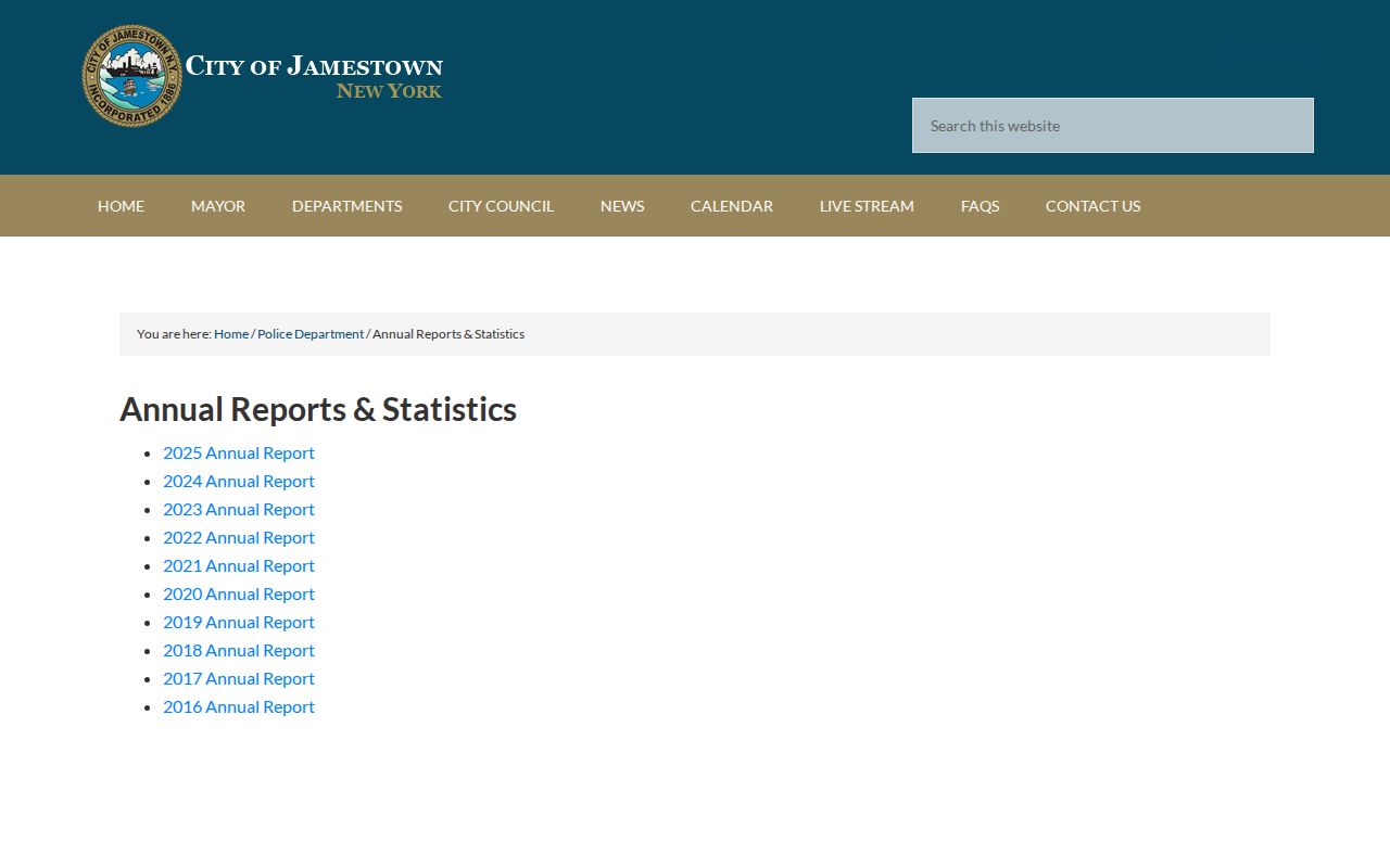 Jamestown criminal records annual police reports and statistics archive