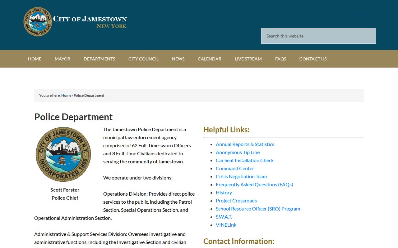 Jamestown criminal records information from the Police Department