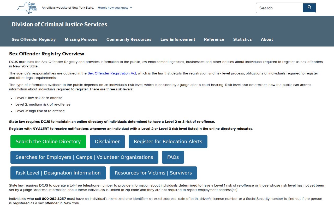 New York registry overview for a Chautauqua County sex offender search