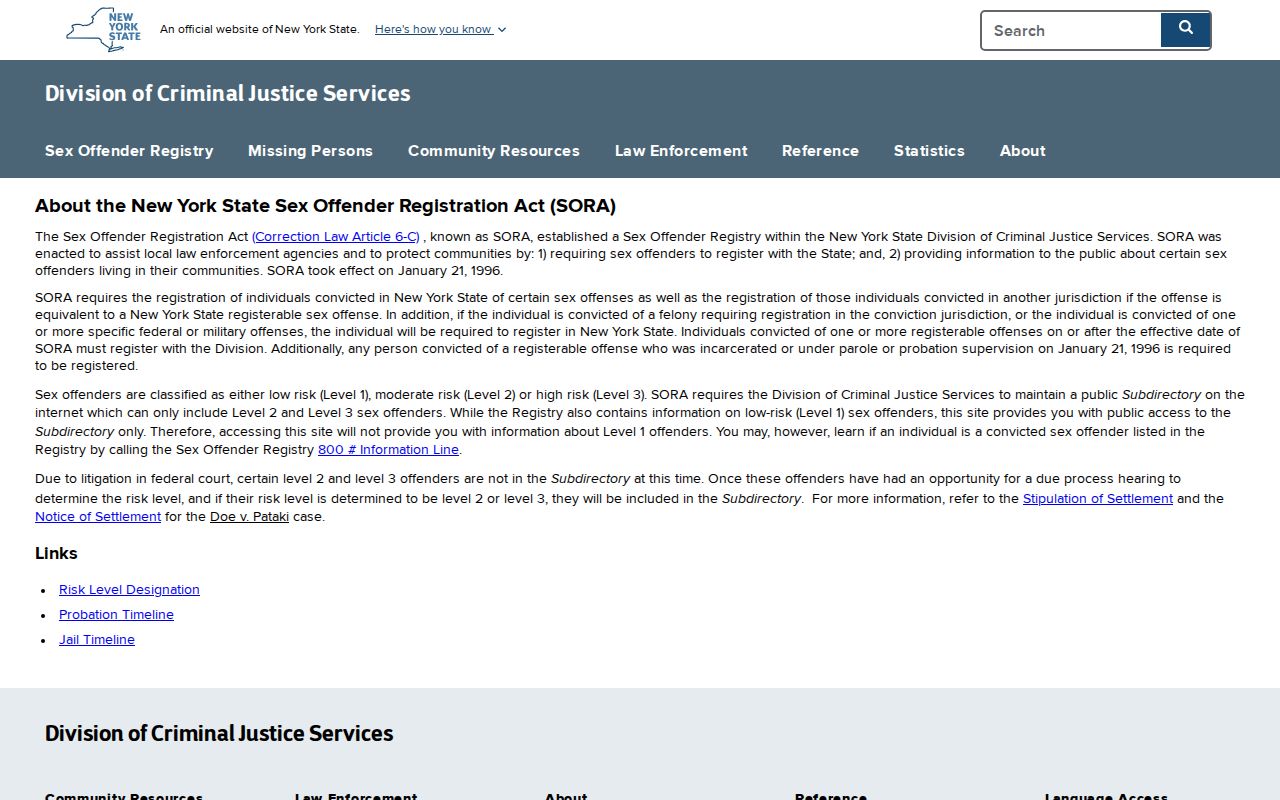 New York legal information for Chautauqua County sex offender registration
